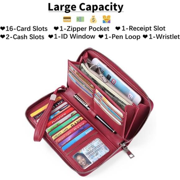 New Womens Wallet RFID Blocking Leather Zip Around Wallet Large Capacity - Picture 3 of 6